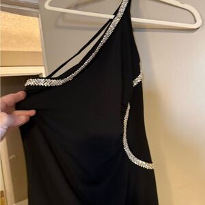 Chic Black One-Shoulder Dress with Sparkling Silver Details